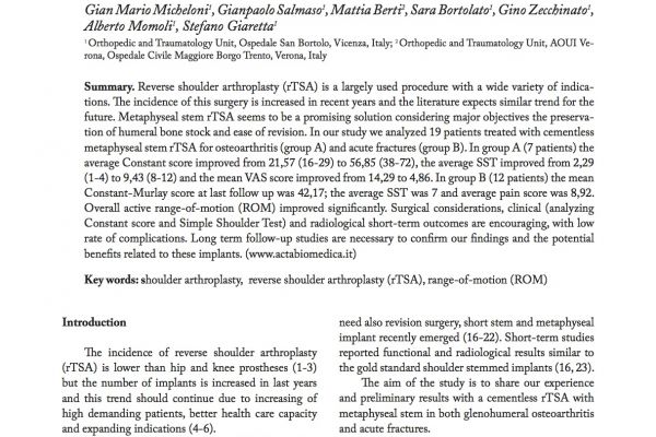 Excellent Results With The Verso TSA Were Published In Italy! Excellent Results With The Verso TSA Were Published In Italy!